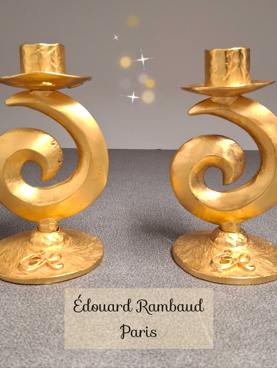 Edouard Rambaud Paris Other - SOLD Vintage Edouard Rambaud Paris Gold Tone Bronze Gilded Spiral Candle Holders